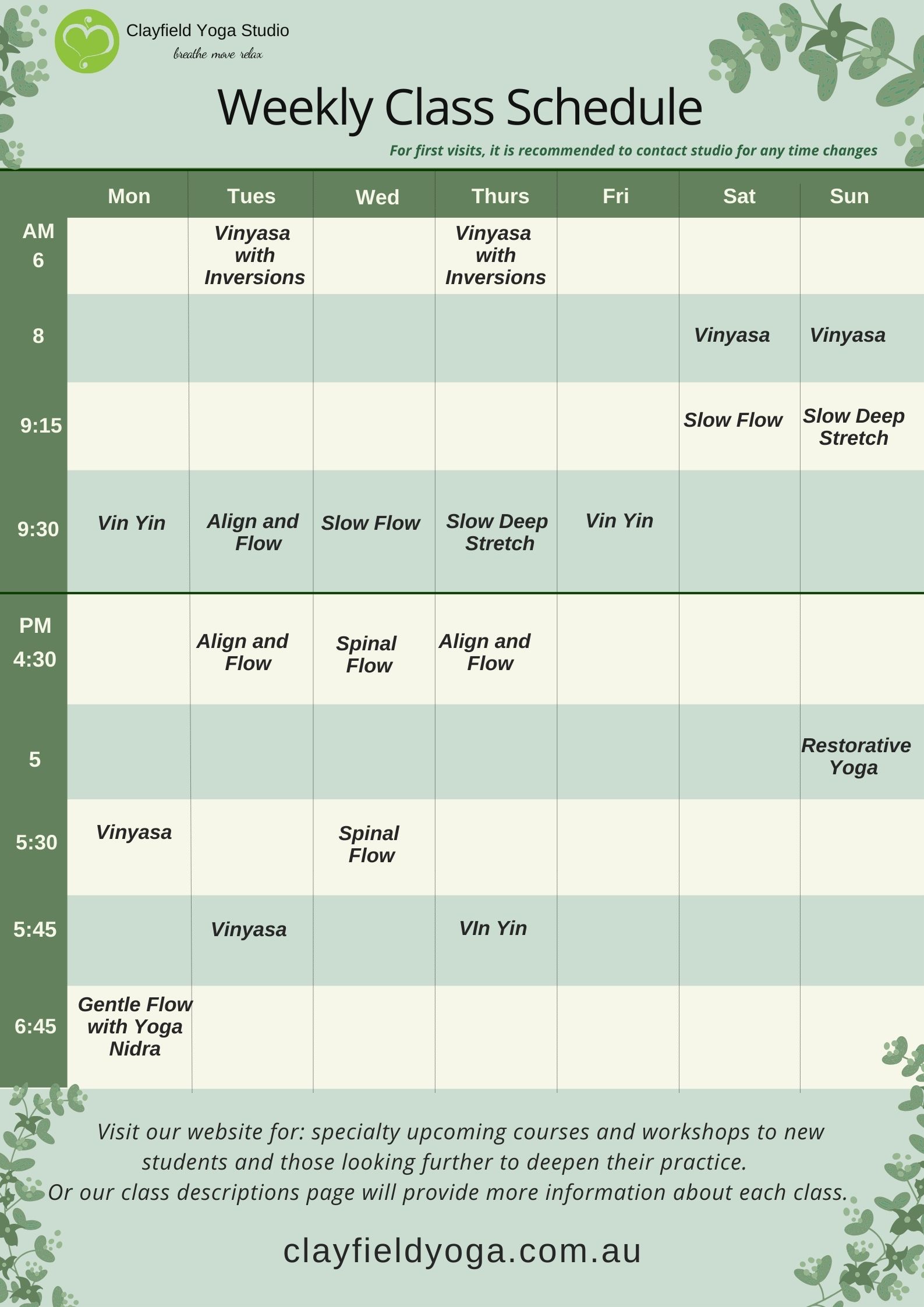 clayfield yoga timetable